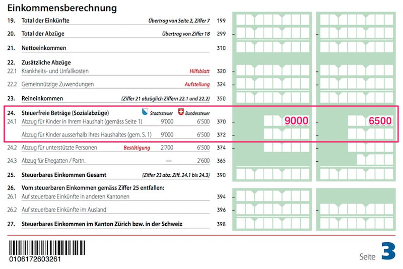 Steuerabzug für Kinder in Zürich