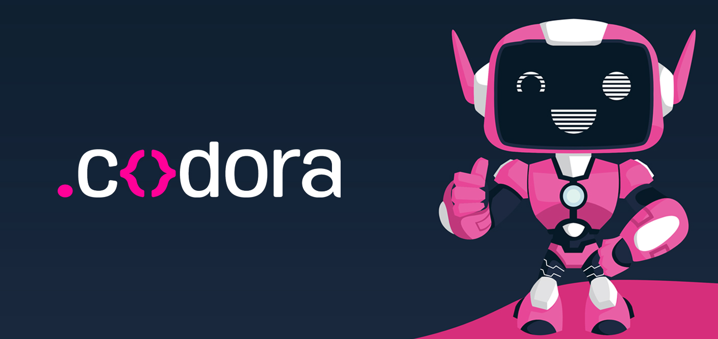 codora Logo mit freundlichem Roboter